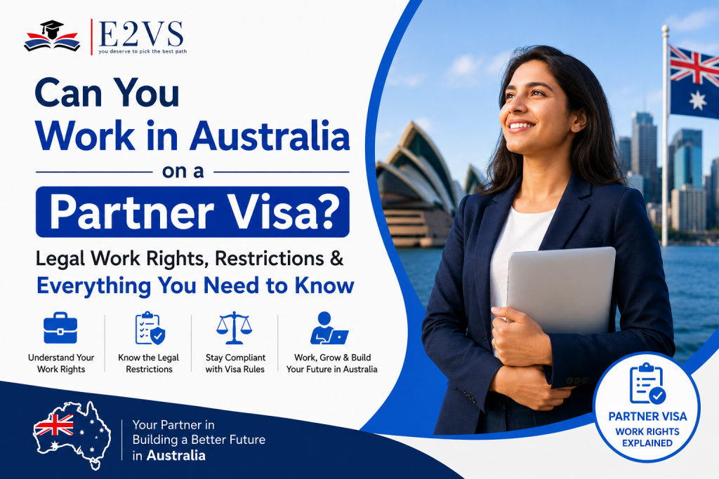 Professional holding a laptop in Sydney representing work rights on an Australia Partner Visa, including legal employment rights, restrictions, and visa rules.